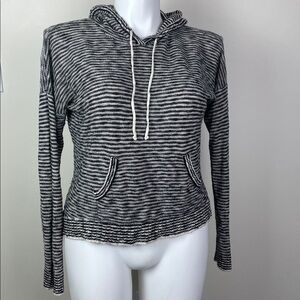 Pink Rose Knit Hooded Sweater Slouchy Black & White Striped